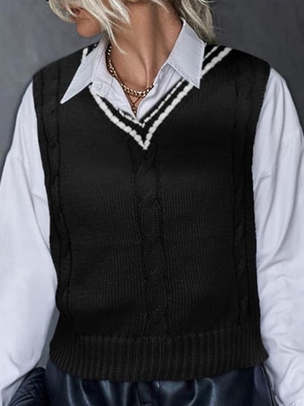 Black Cable Knit Sweater Vest | Size L | Like New